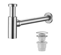 ZYNUHMO Siphon de lavabo avec bonde, tuyau d'évacuation avec ouverture de nettoyage - Tuyau d'évacuation universel 1 1/4" - Siphon anti-odeurs, acier inoxydable, brossé