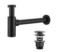 ZYNUHMO Siphon de lavabo avec bonde, tuyau d'évacuation avec ouverture de nettoyage - Tuyau d'évacuation universel 1 1/4" - Siphon anti-odeurs, acier inoxydable, noir