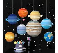 ZYOOO Lanternes en Papier Planètes à Suspendre Lot de 8 - Décoration Spatiale Anniversaire Enfant, Maison, École 25cm Design Système Solaire Étoilé