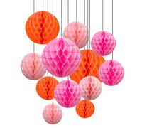 ZYOOO Lot de 12 Boules en nid d'abeille Rose et Orange,Papier Pompom pour Rose Orange fête Décorations,Fêtes de Jardin en Plein Air, Anniversaires,Mariage,Automne Décorations(15cm,25cm)