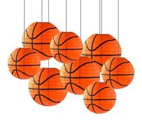 ZYOOO Lot de 8 Lanternes Papier Basketball - Lampions Décoratifs (20/25cm) pour Décoration de Fête, Anniversaire Enfant & Thème Sport - Boule Chinoise Papier pour Plafond & Chambre - Orange