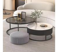 ZYQYLF Table Basse Ronde Ensemble de 2, Tables Basses Rondes Modernes, Table d’extrémité latérale gigogne, Table Basse Design en Relief de Cercle en Bois pour salon, Balcon, Bureau, Blanc, 80x60cm