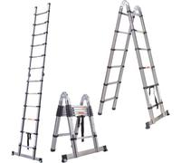 Zyren Échelle télescopique 3,8 m - Échelle de rallonge portable multifonctions - Cadre en acier inoxydable - Pliable & Compacte