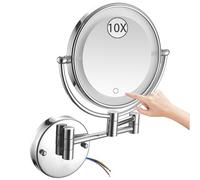 Zysfadc Miroir De Maquillage Mural Lumineux, Miroir De Courtoisie Double Face À LED avec Grossissement 1X/10X, Intensité Réglable par Écran Tactile, Pivotant À 360° Et Extensible,Chrome,Hardwired
