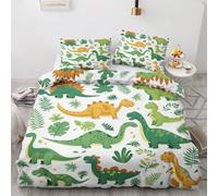 ZyxMehtic Parure de Lit 90x190 Green Dinosaur avec Housse de Couette 1 Personne Enfants Garçon Fille Housse Couette en Microfibre Douce avec Fermeture Éclair avec 1 Taie d'oreiller 65x65 cm