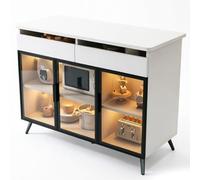 ZYYANSHOP Îlot de Cuisine Buffet de Rangement for îlot Cuisine, Portes en Verre trempé et Dessus Pierre frittée(Blanc,Grand)
