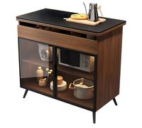 ZYYANSHOP Îlot de Cuisine Buffet de Rangement for îlot Cuisine, Portes en Verre trempé et Dessus Pierre frittée(Bruin,Petit)