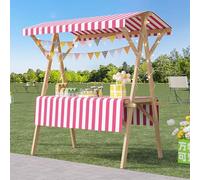 ZYZSY Chariot De Vente Pliable, Stand De Marché en Bois avec Auvent, pour Atelier(Pink 1,150cm/59in)