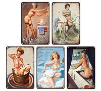 ZZBIQS Lot de 5 Plaque murale vintage en métal, Étain Signes Rétro Décoration murale Pin Up Girl Salon de Beauté Signe Affiche Murale pour bar, pub, café, salle de bain, maison(30 x 20 cm)