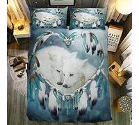 ZZDXW Housse de Couette 200x200 Loup Attrape-Rêves Turquoise Housses de Couettes Ado Adulte Housse de Couette Fermeture Eclair Parure de Lit 2 Places Personne Romantique Microfibre