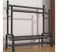 ZzERTE Portant À Vêtements À roulettes avec Étagère De Rangement,Porte-Manteaux avec Double Tringle,Penderie,De Rangement,Chambre,Buanderie(Black,150cm/59in)