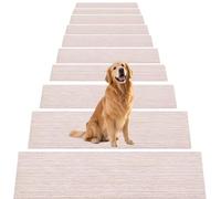 ZZGZZG Tapis D'Escalier, 5 Pièces 50 x 75 cm Auto-Adhésif Antidérapant Tapis de Porte Lavable en Machine, avec Dos en TPE pour Enfants, Personnes Âgées et Animaux, Blanc cassé