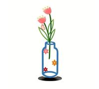 ZZHYTANG Metal Flower in Vase Desktop Ornament, 2D Flat Iron Art Silhouette Tabletop Decor for Office Desk Shelf Shelf - Space-Saving Minimalist Home Decoration(Blue Flower Bottle)