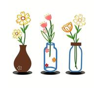 ZZHYTANG Metal Flower in Vase Desktop Ornament, 2D Flat Iron Art Silhouette Tabletop Decor for Office Desk Shelf Shelf - Space-Saving Minimalist Home Decoration(3 Pack)