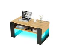 ZZINOKE Table Basse avec LED et Rangement, Table de Salon Bois, Table de Canapé Moderne avec Pieds en U, Rectangle, 92 x 47 x 45 cm, Bois et Noir