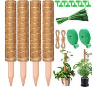 ZZQVIP Tuteur Monstera 4 PCS 40 CM, Bâton en Fibre de Coco Naturelle avec Ficelle et Liens de Fixation, Support Extensible pour Plantes Grimpantes, Tuteur pour Plantes d’Intérieur et de Jardin