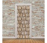zzqxx Sticker Porte Trompe l'oeil Effect Bibliothèque Autocollant Porte Affiche 3D Amovible en Vinyle Autocollant 2 Pcs Mural Art Home Décoration 77X200Cm