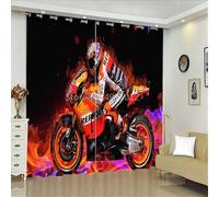 ZZTBQ 3D Moto Lot de 2 Rideaux Occultants, Motif Moto-Cross Rideau Thermique Isolant Anti Froid, 75x166, Rideau Occultant avec Œillets - Rideau Fenetre