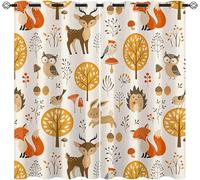 ZZTBQ Animaux de la Jungle 2 Pièces Rideaux Salon 3D Imprimé Thème Animal De La Forêt De Dessin Animé Rideau Occultant Opaque à Oeillets ForêT Renard Hibou Cerf Lapin HéRisson 280x245cm