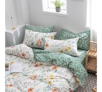 ZZTBQ Floral Fleurs Bedding Housse de Couette 280x240 cm Motif Floral champêtre 3 Pièces Housse de Couette 280x240 cm Parure de lit 280 x 240 cm Fleurs Orange-Rouge et Jaunes à Feuilles Vertes