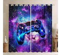ZZTBQ Manette de Jeu Lot de 2 Rideaux Occultant 90x132 (lxH) Gamer Gaming Game Décoration de Fenêtre Draperies Galaxy Ciel étoilé Opaque Courts Isolation Thermique Panneux à Oeillets pour Enfants