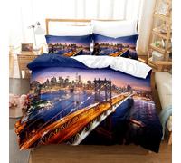 ZZTBQ New York Pont De Brooklyn Housse de Couette pour Chambre Enfant 1 Personne 140x200/65x65 (2 Piece) Lit d'enfant Ville Paysage Parure de lit Enfant pour Garçons et Filles