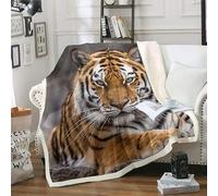 ZZTBQ Tigre Animal de la forêt Couverture en Polaire pour Enfants, 3D Animal Tigre Sherpa Couverture Plaid Polaire 1 Personne 100 x 150 cm Tigre Brun Couverture Polaire Double Face Ultra Douce