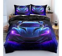 ZZTBQ Voiture de Course Bleu Housse de Couette 200x200 cm avec 2 Taies d'oreiller 65x65 cm Voiture De Sport Violet - Parure de Lit 200 x 200 cm - Voiture De Course De Sport Noire Ensembles