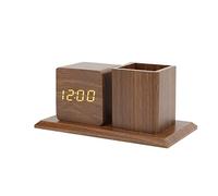 ZZTWER Horloge de Chevet Porte-Stylo en Bois Brun Horloge créative LED réveil numérique réveil Mini Horloge électronique Ornement Bureau Organisateur Crayon Tasse réveil numérique