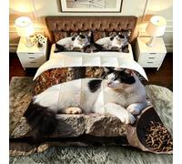 ZZXHG Couette 3D Imprimé Grand Lit Doux et Respirant, Chat en 3D, Couette 200x200 cm avec 2 Taies d'oreiller 65x65 cm, Literie Chaude et Confy, pour Couple et Maître Suite_A21550