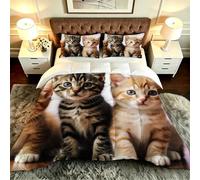 ZZXHG Couette 3D Imprimé Grand Lit Doux et Respirant, Chat en 3D, Couette 200x200 cm avec 2 Taies d'oreiller 65x65 cm, Literie Chaude et Confy, pour Couple et Maître Suite_A21262
