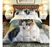 ZZXHG Couette 3D Imprimé Grand Lit Doux et Respirant, Chat en 3D, Couette 200x200 cm avec 2 Taies d'oreiller 65x65 cm, Literie Chaude et Confy, pour Couple et Maître Suite_A21190