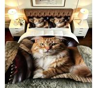 ZZXHG Couette 3D Imprimé Grand Lit Doux et Respirant, Chat en 3D, Couette 200x200 cm avec 2 Taies d'oreiller 65x65 cm, Literie Chaude et Confy, pour Couple et Maître Suite_A21370