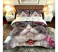 ZZXHG Couette 3D Imprimé Grand Lit Doux et Respirant, Chat en 3D, Couette 200x200 cm avec 2 Taies d'oreiller 65x65 cm, Literie Chaude et Confy, pour Couple et Maître Suite_A21310