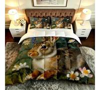 ZZXHG Couette Imprimée 3D Lapin Animal 140x200 avec 2 Taies D’oreiller-A49