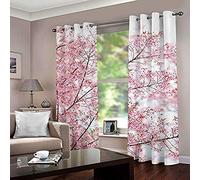 ZZZXX Rideau Occultant Fleurs De Cerisier Roses Japonaises 110X215cm Isolant Thermique Rideaux À Oeillets Solid Lourd Décoration De Fenêtre Bloquer pour Chambre Salon Rideaux